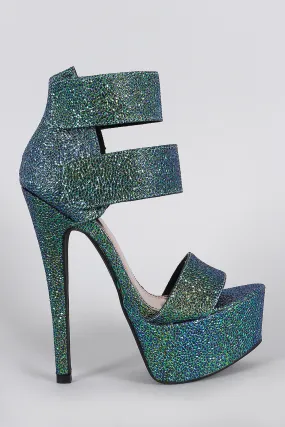 Anne Michelle Iridescent Ankle Cuff Open Toe Chunky Platform Heel Anne Michelle Iridescent Ankle Cuff Open Toe Chunky Platform Heel