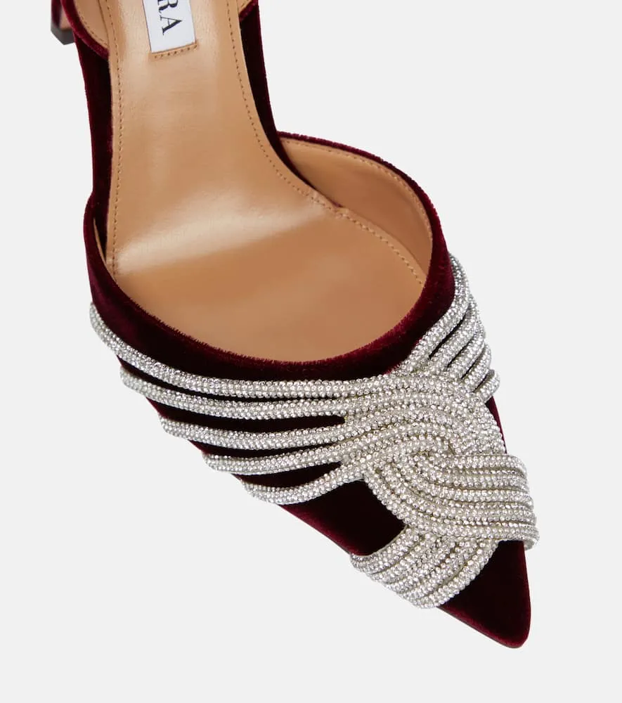 Aquazzura Gatsby 105 embellished velvet slingback pumps