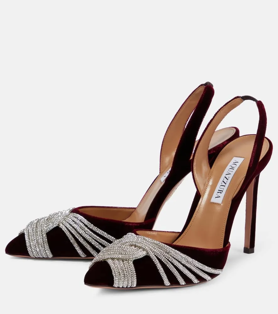 Aquazzura Gatsby 105 embellished velvet slingback pumps