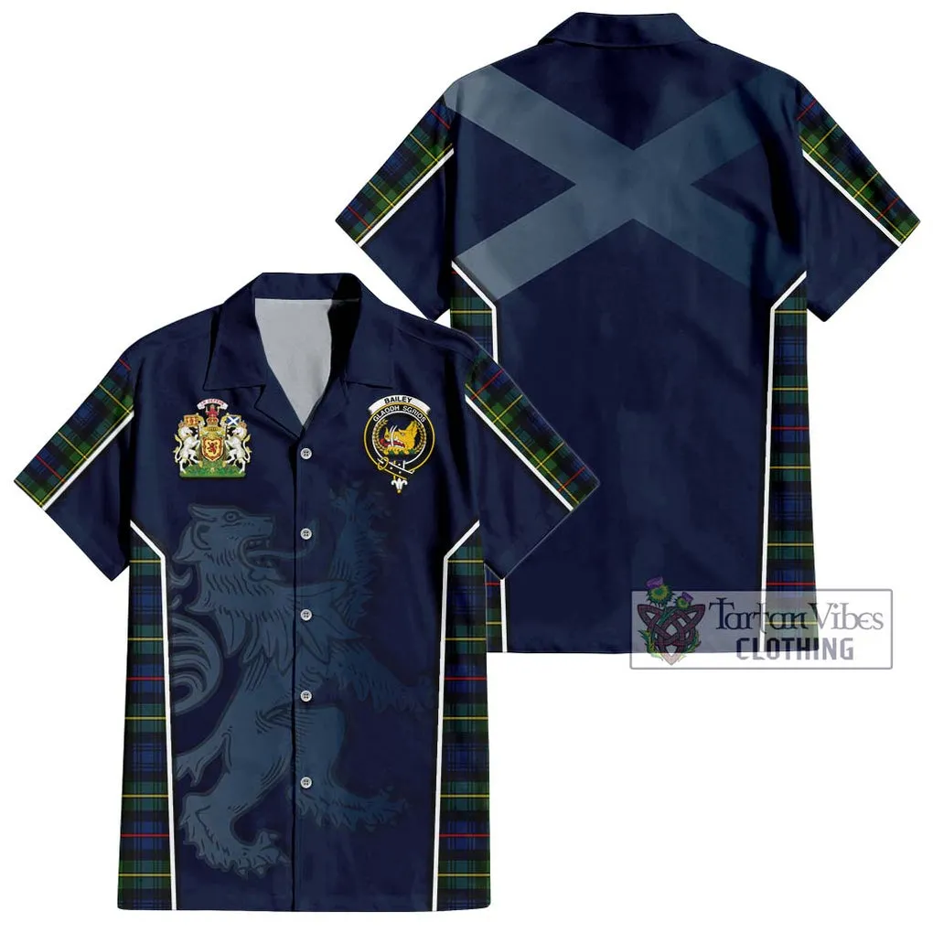 Bailey Modern Tartan Short Sleeve Button Shirt with Family Crest and Lion Rampant Vibes Sport Style