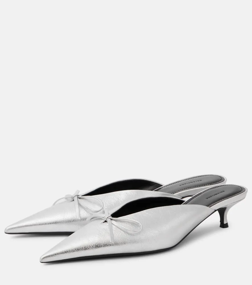 Balenciaga Knife Bow 40 metallic leather mules