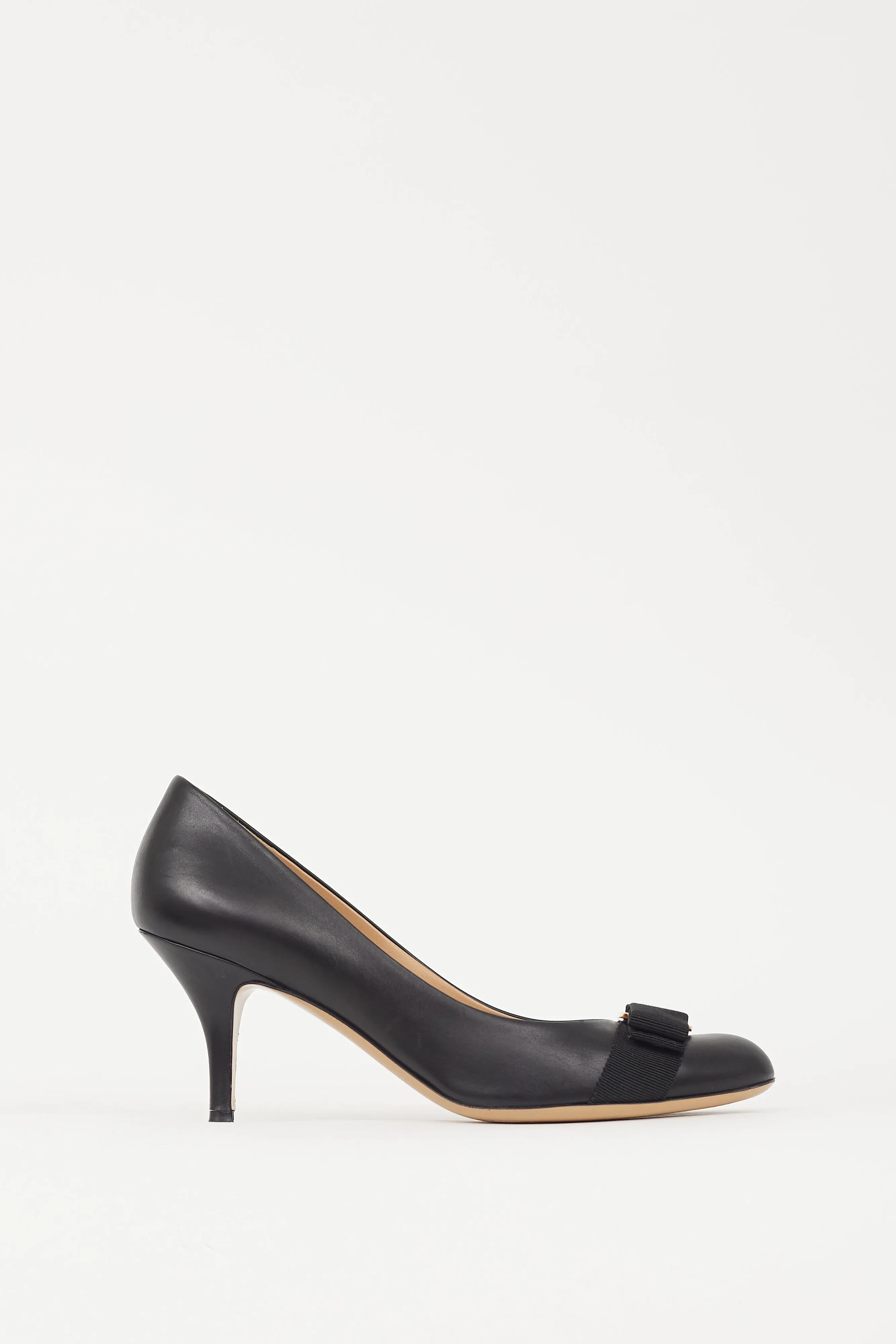 Black Leather Vara Bow Pump