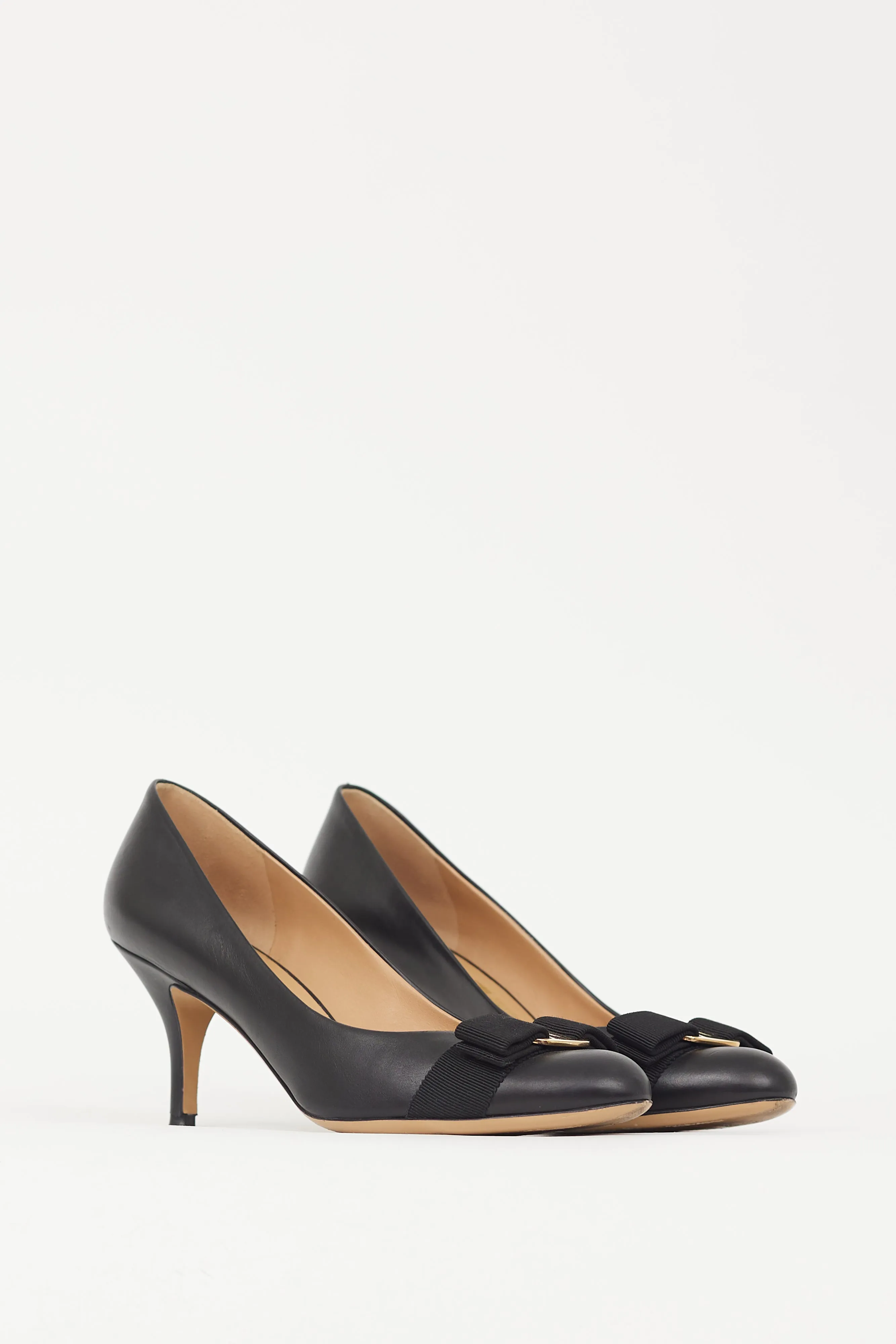 Black Leather Vara Bow Pump
