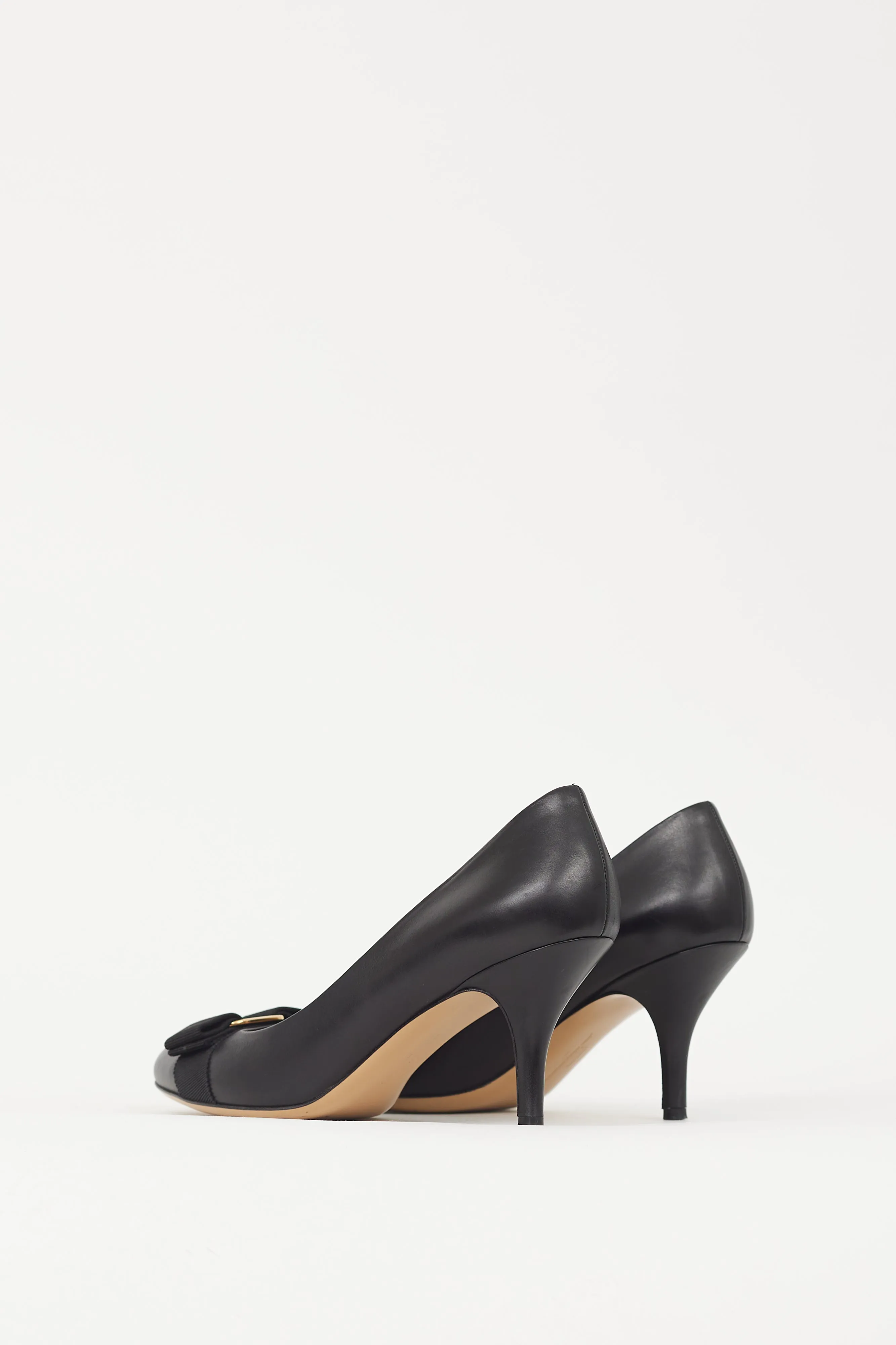 Black Leather Vara Bow Pump