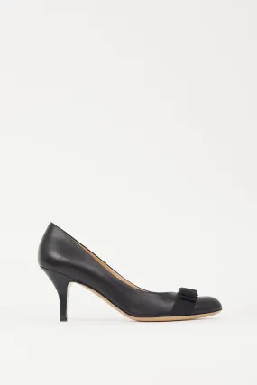 Black Leather Vara Bow Pump