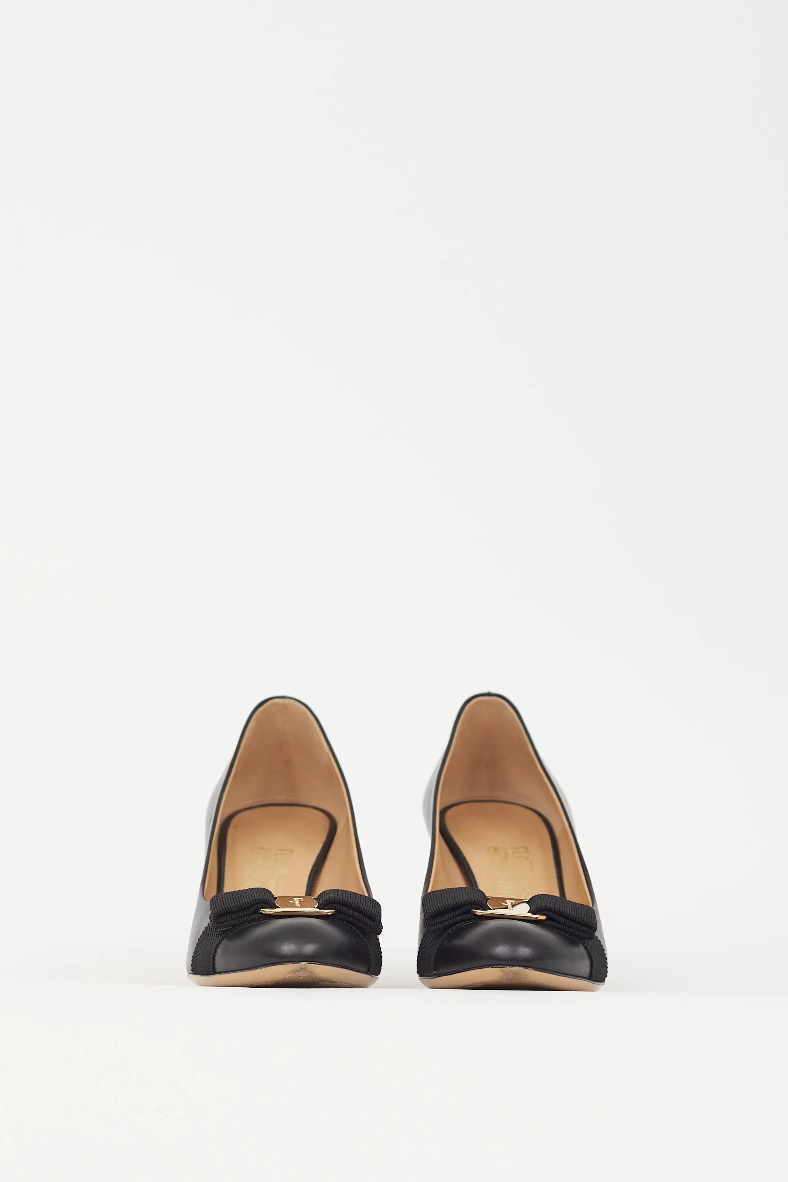 Black Leather Vara Bow Pump