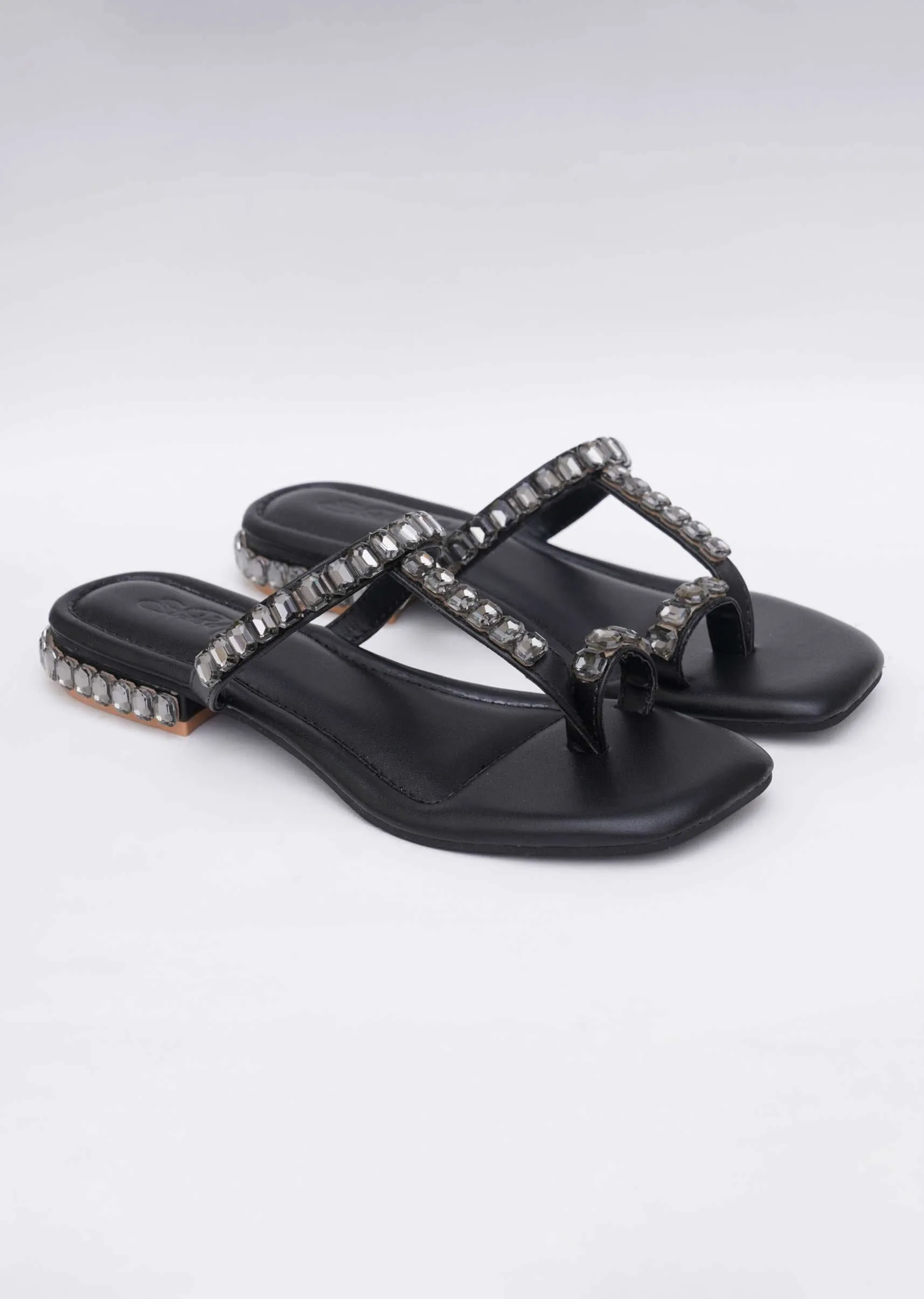 Black Sky Diamond Heels In Soft Faux Leather