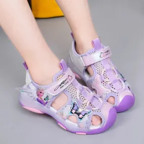Disney Girls' Sandals Lights Summer Style Children's Anti-skid Soft Soles Elsa Princess Carton Shoes Pink Purple Size 23-36