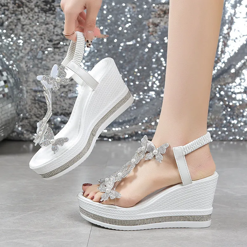 Glitter Butterfly Embellished Open Toe Sandals