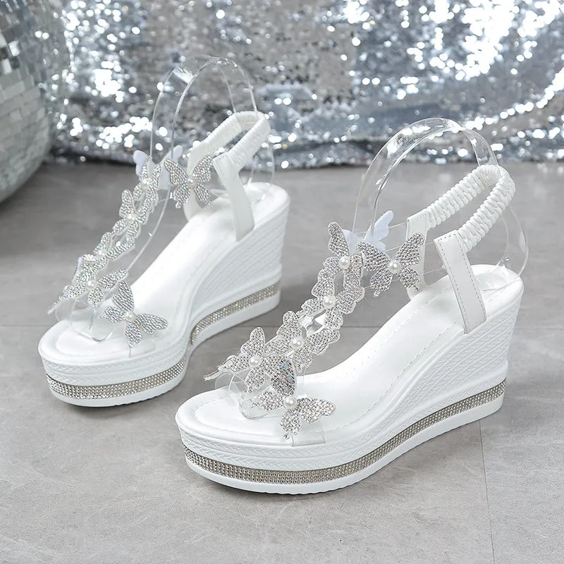Glitter Butterfly Embellished Open Toe Sandals