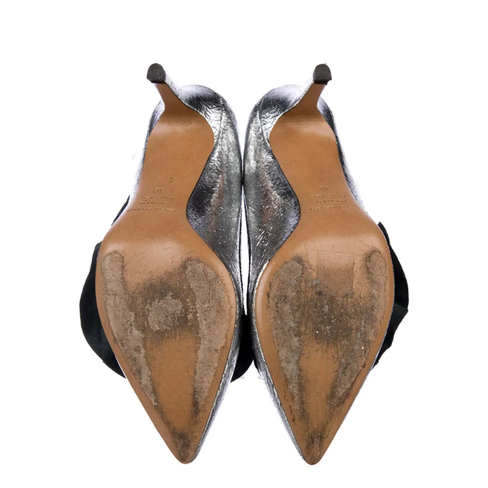 Isabel Marant Silver Leather Poween Ruffle Pumps 38