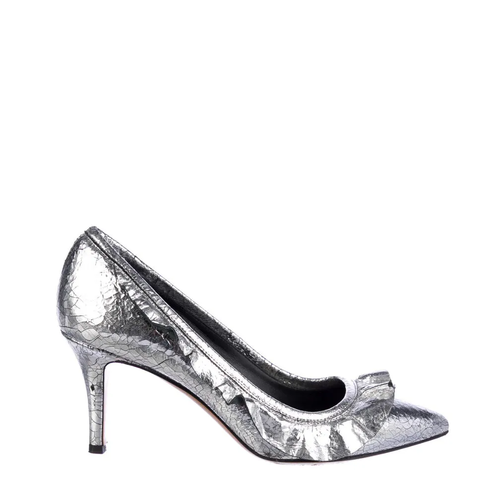Isabel Marant Silver Leather Poween Ruffle Pumps 38