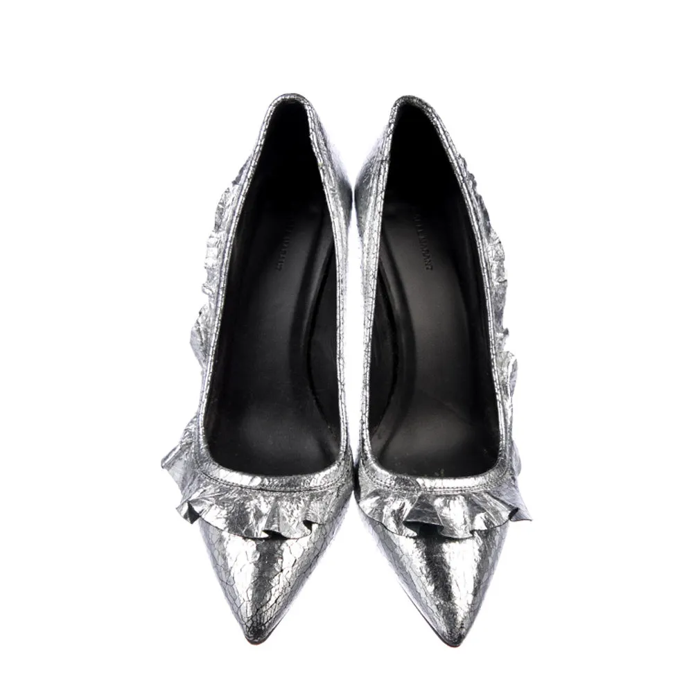 Isabel Marant Silver Leather Poween Ruffle Pumps 38