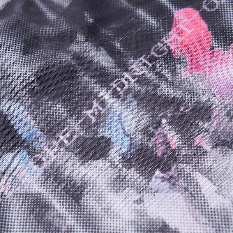 OPT-578TCF Square-cut collar stretch mesh printed Top
