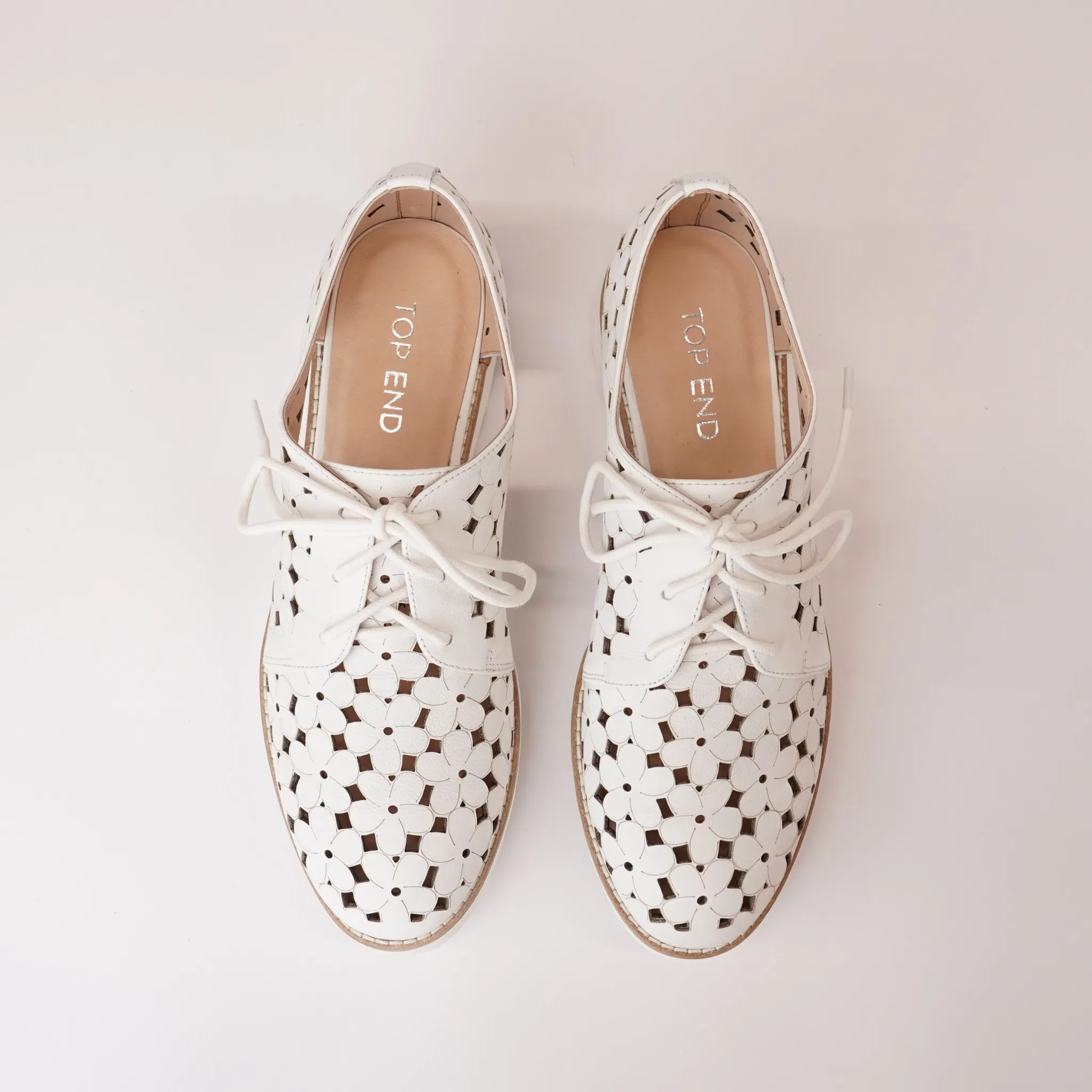 Otay White Leather/ White Sole Lace Up Flats