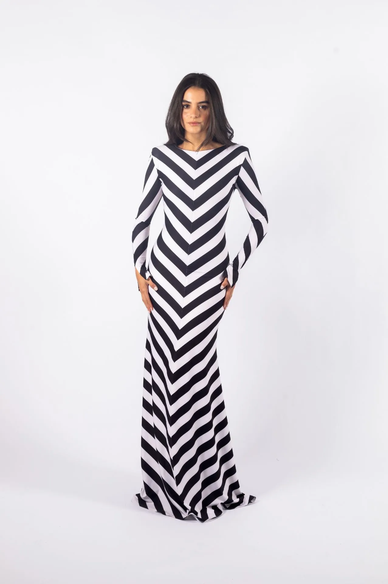 Stella Dress | Black and White Diagonal Striped Dress