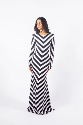 Stella Dress | Black and White Diagonal Striped Dress