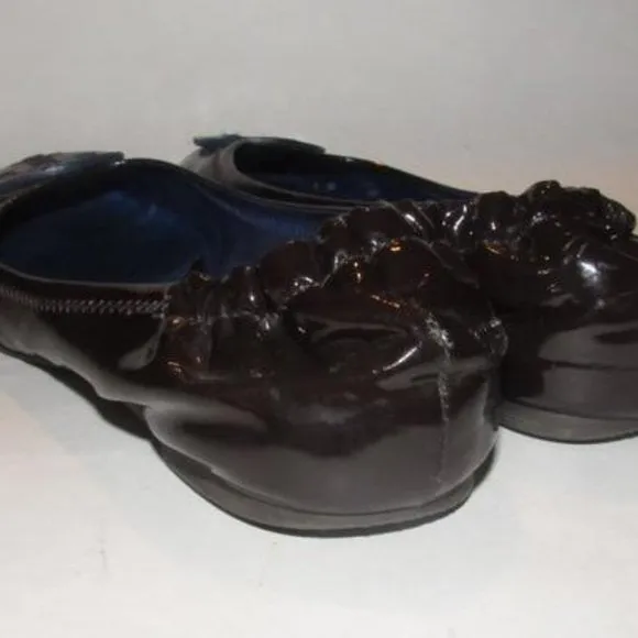 Tory Burch Black and Cobalt Blue Patent Leather Flats