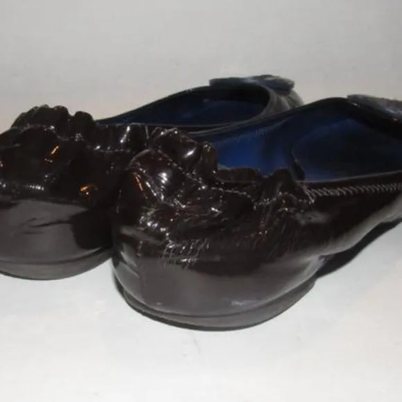 Tory Burch Black and Cobalt Blue Patent Leather Flats