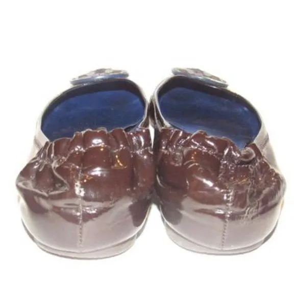 Tory Burch Black and Cobalt Blue Patent Leather Flats
