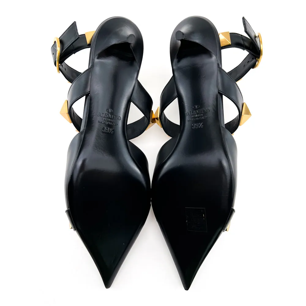 Valentino Black Leather Roman Stud Calfskin Pumps 39.5
