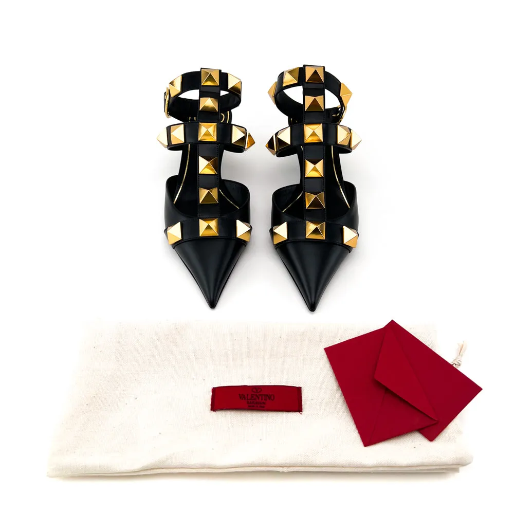Valentino Black Leather Roman Stud Calfskin Pumps 39.5