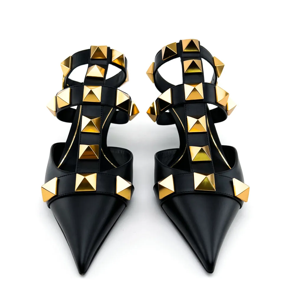 Valentino Black Leather Roman Stud Calfskin Pumps 39.5