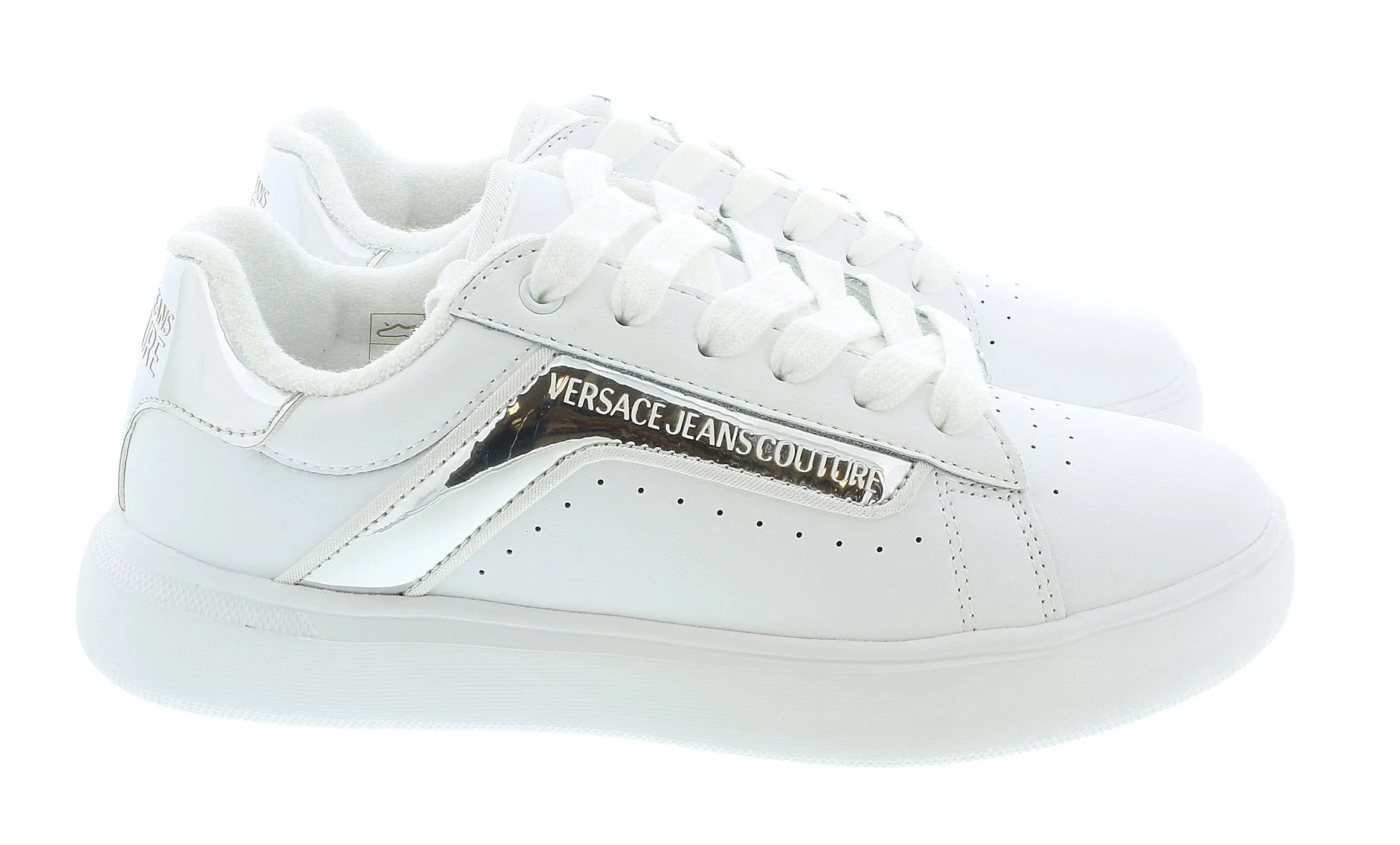 Versace Jeans Couture White/Silver Court Fashion Lace Up Sneakers-
