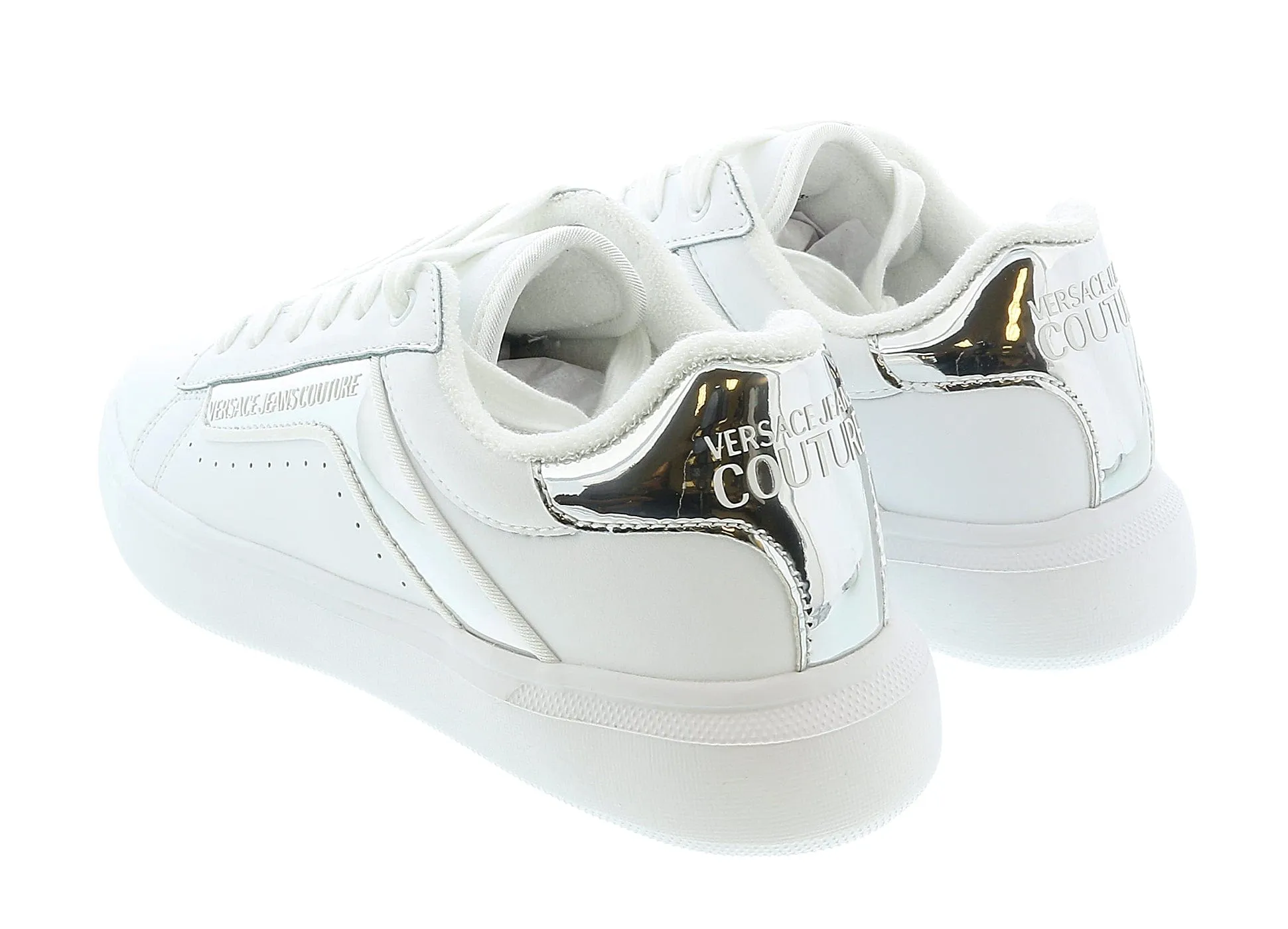 Versace Jeans Couture White/Silver Court Fashion Lace Up Sneakers-