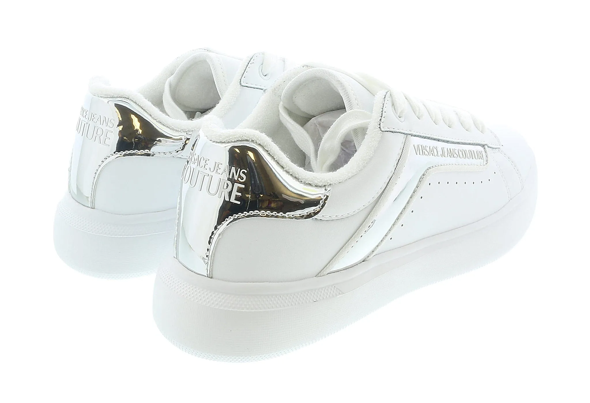 Versace Jeans Couture White/Silver Court Fashion Lace Up Sneakers-