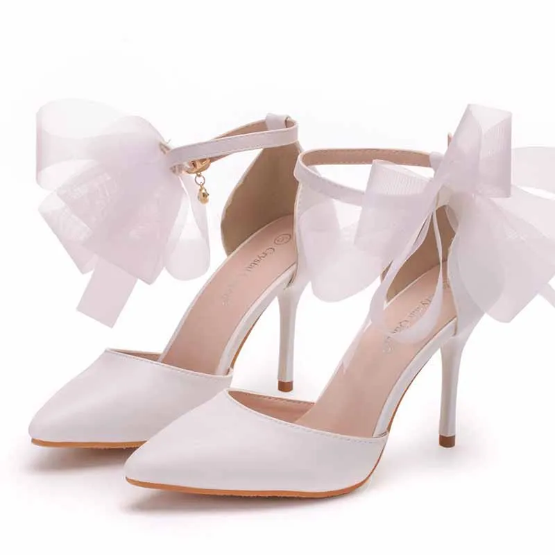 Women Closed Toe High Heel Sandals Bridal Wedding Shoes For Bride Ankle Strap
