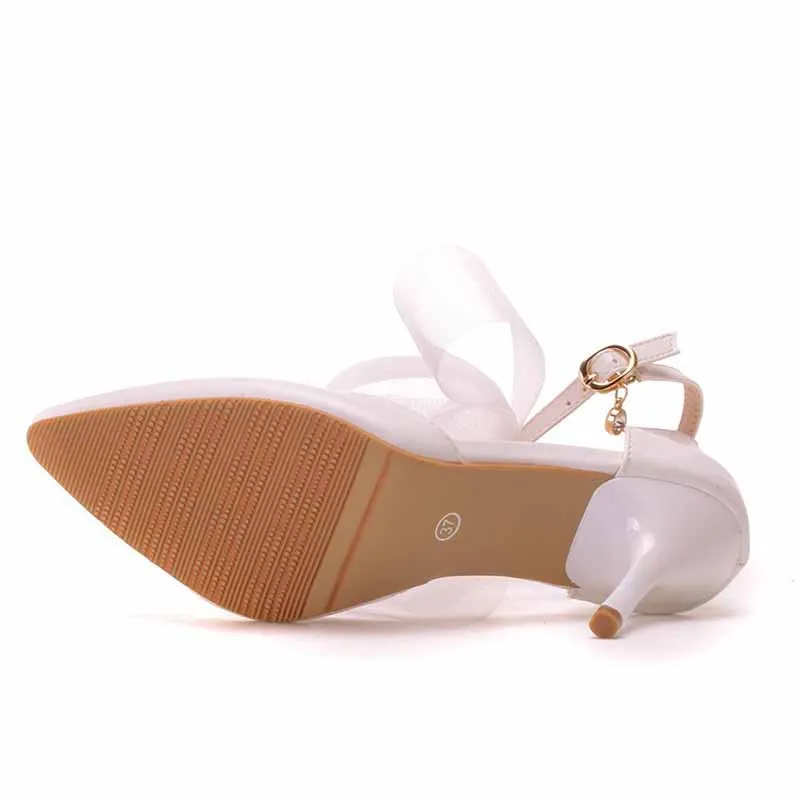 Women Closed Toe High Heel Sandals Bridal Wedding Shoes For Bride Ankle Strap
