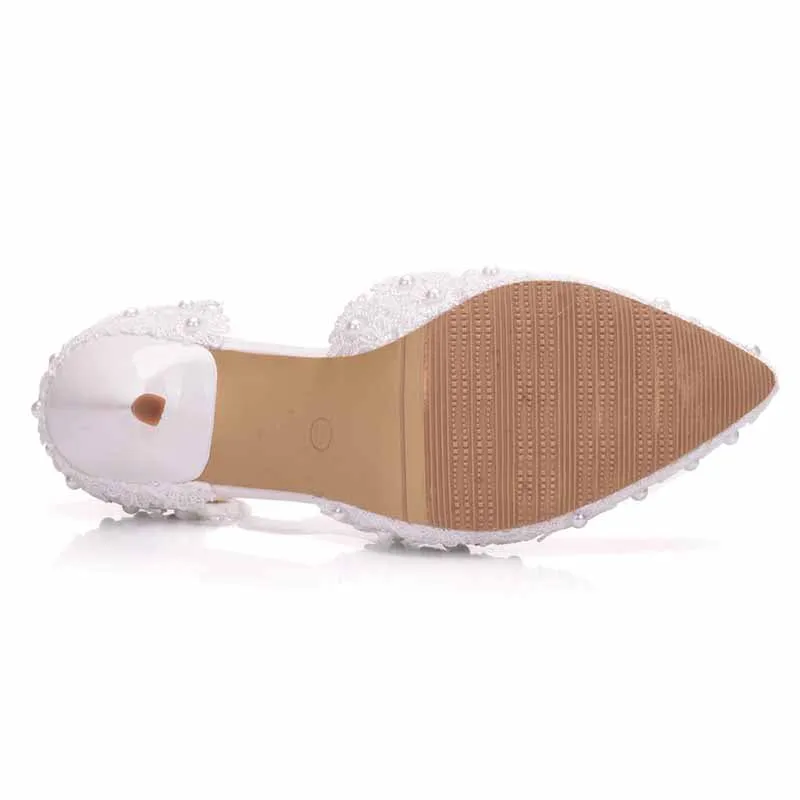 Women Closed Toe High Heel Sandals Bridal Wedding Shoes For Bride Ankle Strap