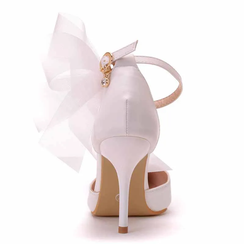 Women Closed Toe High Heel Sandals Bridal Wedding Shoes For Bride Ankle Strap