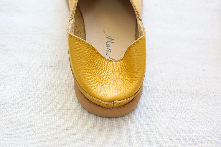 Women Solid Cowhide Leather Casual Flats Shoes