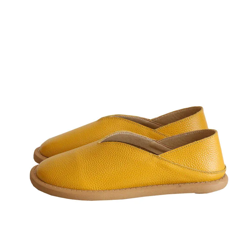 Women Solid Cowhide Leather Casual Flats Shoes