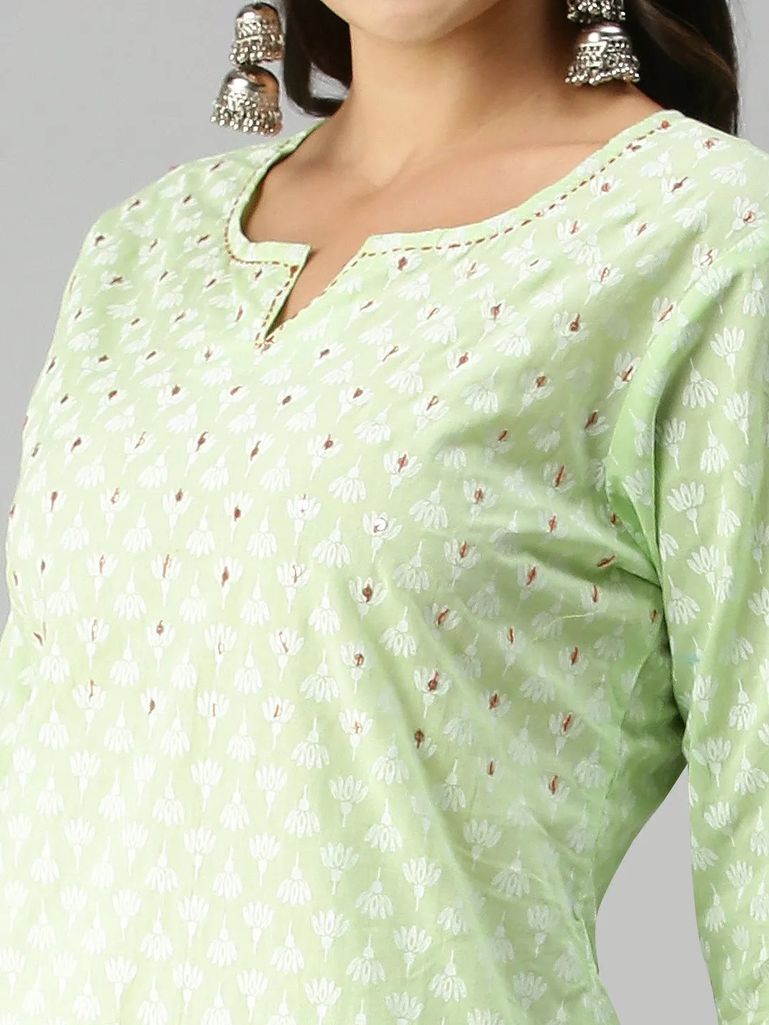 Women Straight Green Printed Kurta and Palazzos