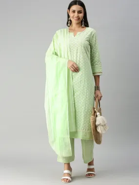 Women Straight Green Printed Kurta and Palazzos